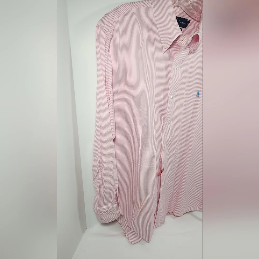 VINTAGE Polo Ralph Lauren Custom Fit Shirt Men's 16 1/2 32/33 Striped Pink White - Picture 3 of 14
